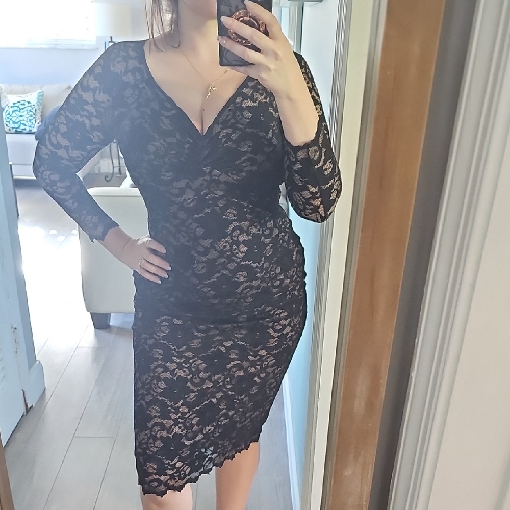 Next Black and Nude Lace Evening Dress